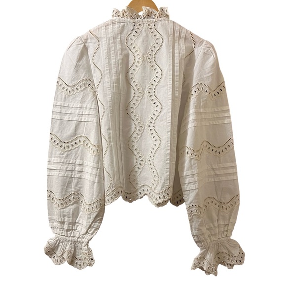 Sezane Blouse Francoise Shirt Embroidered Eyelet Romantic Button Ruffle Top US 6 - Picture 5 of 8